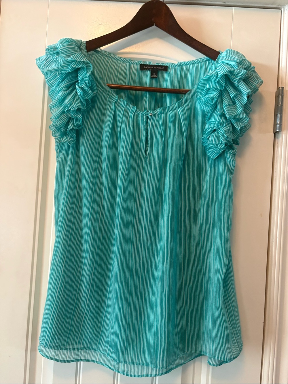Banana Republic Turquoise Pleated Ruffle Cap Sleeve Blouse